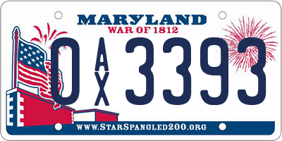 MD license plate 0AX3393