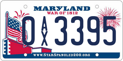 MD license plate 0AX3395
