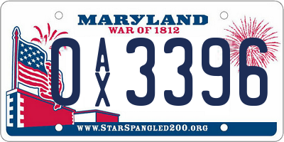MD license plate 0AX3396