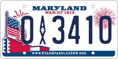 MD license plate 0AX3410