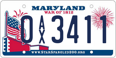 MD license plate 0AX3411