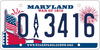 MD license plate 0AX3416