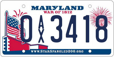 MD license plate 0AX3418
