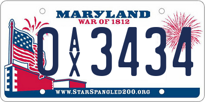 MD license plate 0AX3434