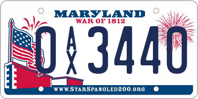MD license plate 0AX3440