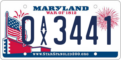 MD license plate 0AX3441