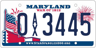 MD license plate 0AX3445