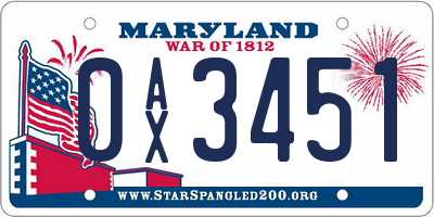 MD license plate 0AX3451