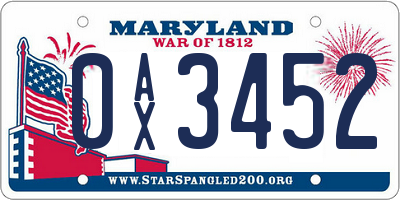 MD license plate 0AX3452