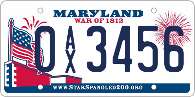 MD license plate 0AX3456