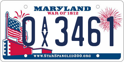 MD license plate 0AX3461