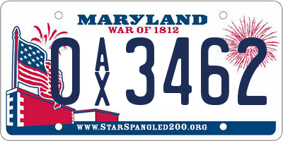 MD license plate 0AX3462