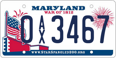 MD license plate 0AX3467
