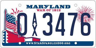 MD license plate 0AX3476