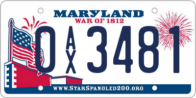 MD license plate 0AX3481