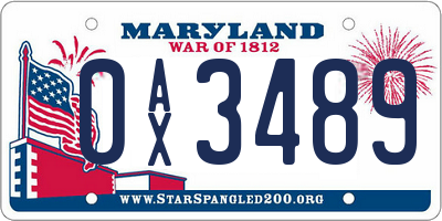MD license plate 0AX3489