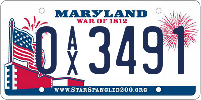 MD license plate 0AX3491