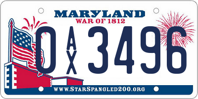 MD license plate 0AX3496