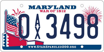 MD license plate 0AX3498