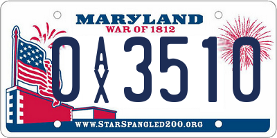 MD license plate 0AX3510