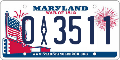 MD license plate 0AX3511