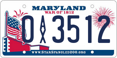 MD license plate 0AX3512