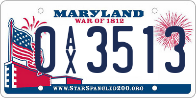 MD license plate 0AX3513