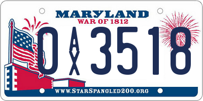 MD license plate 0AX3518