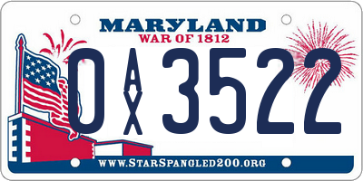 MD license plate 0AX3522