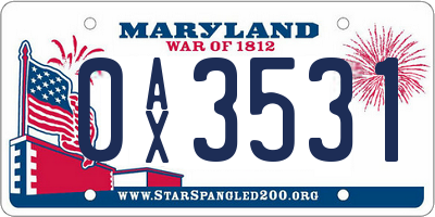 MD license plate 0AX3531