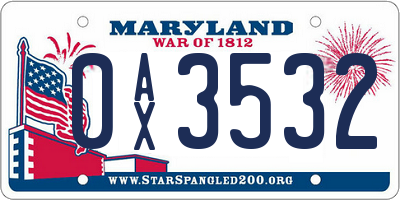 MD license plate 0AX3532