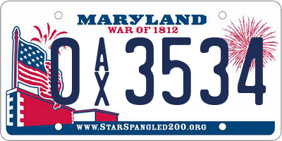 MD license plate 0AX3534
