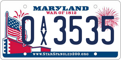 MD license plate 0AX3535