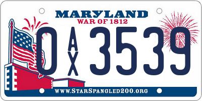 MD license plate 0AX3539