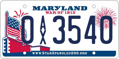 MD license plate 0AX3540