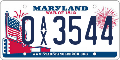 MD license plate 0AX3544
