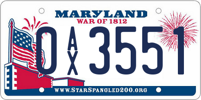 MD license plate 0AX3551