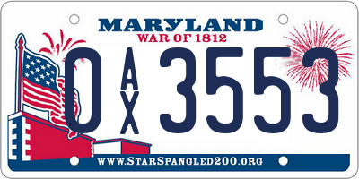 MD license plate 0AX3553