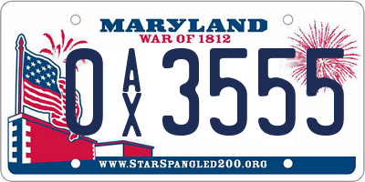 MD license plate 0AX3555