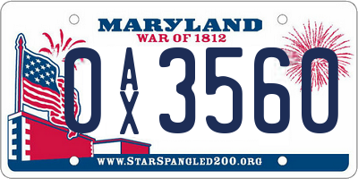 MD license plate 0AX3560