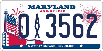 MD license plate 0AX3562