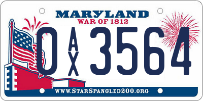 MD license plate 0AX3564