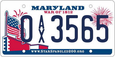 MD license plate 0AX3565