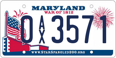 MD license plate 0AX3571