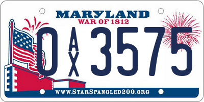 MD license plate 0AX3575