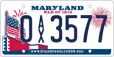 MD license plate 0AX3577
