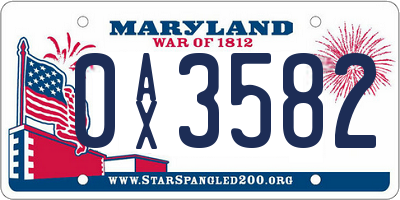 MD license plate 0AX3582