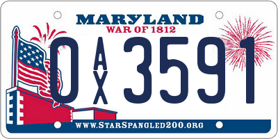 MD license plate 0AX3591