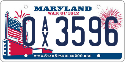 MD license plate 0AX3596