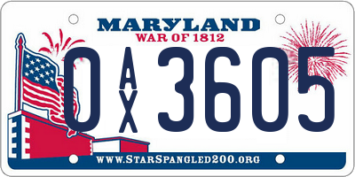 MD license plate 0AX3605